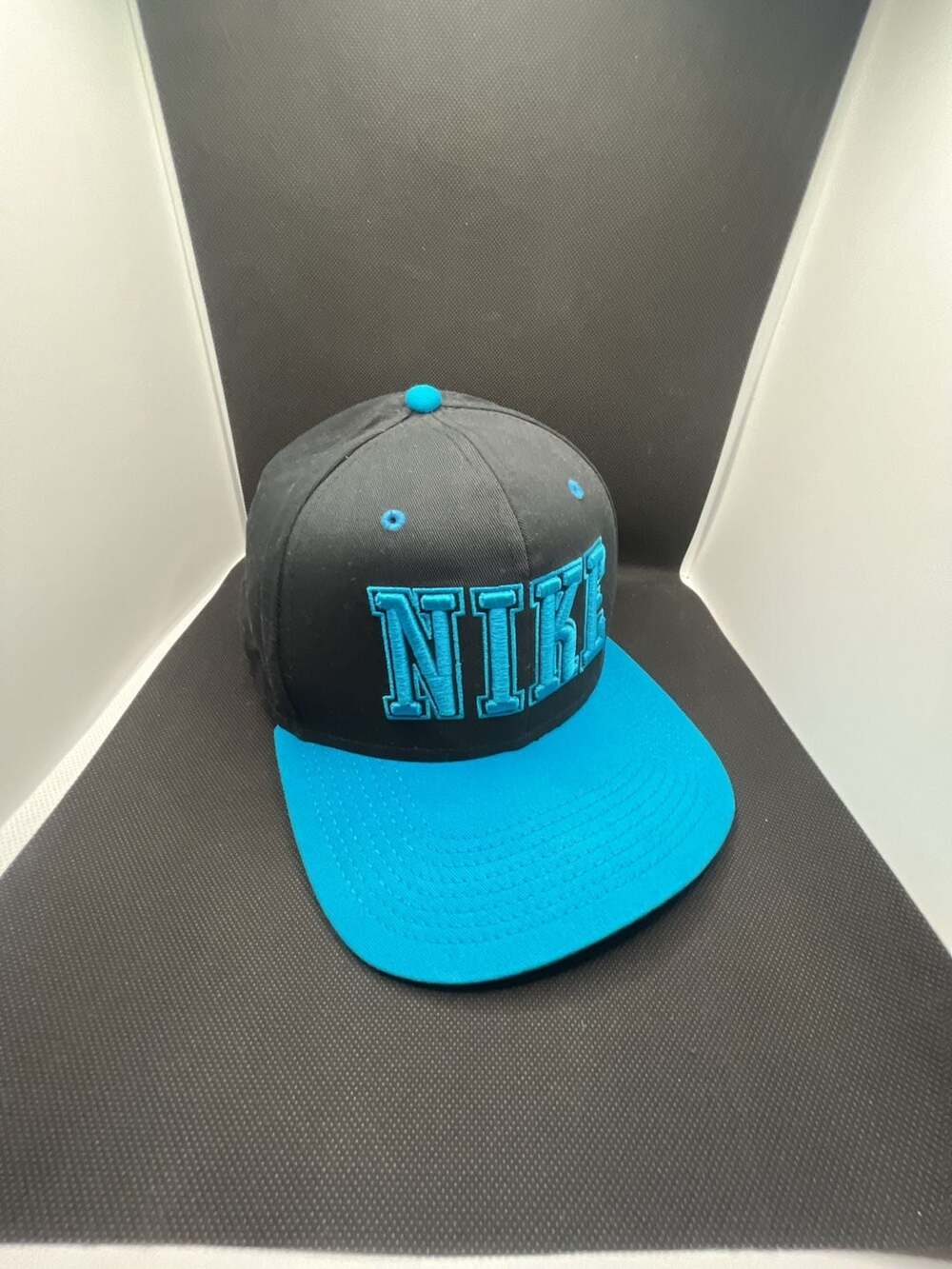 Nike True Snapback Cap Black and Teal with Large Embroidered Spell-Out